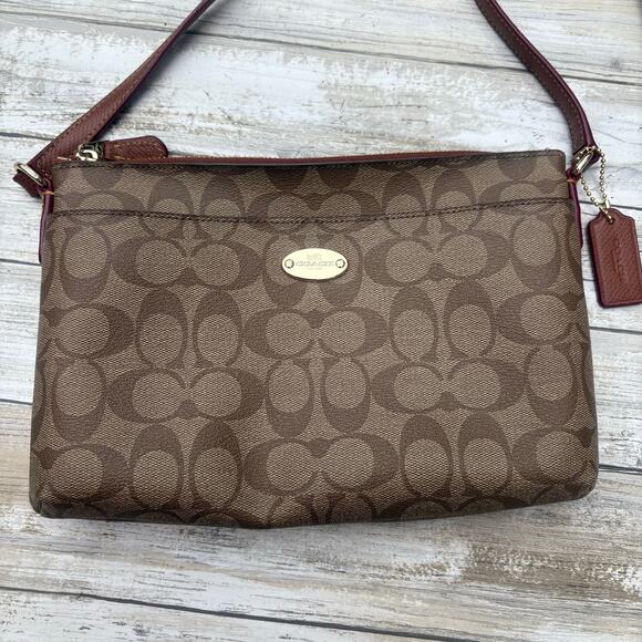 Coach Purse Signature East West Pop Crossbody Bag F52657 Brown Gold - Picture 3 of 16